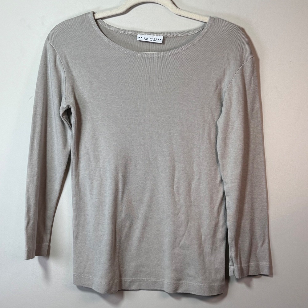 Bryn Walker Long Sleeve Top Womens Small Grey Ribbed Tencel Cotton USA Layering